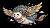 Cute flying hedgehog with colorful ornate wings, isolated on transparent background, ready for stickers, t-shirt design, print on demand, and clipart use.