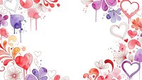 Romantic heart border frame with colorful floral elements and decorative swirls on white background for Valentine's Day cards and love designs.