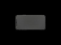 Smartphone lying flat in landscape view with blank dark screen, isolated on transparent background, ready for mockups, stickers, clipart, and print on demand designs.