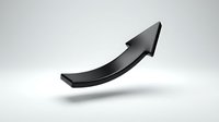 Black curved arrow pointing upward on white background, symbolizing growth, progress, and success in business and finance concepts.