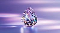 Sparkling pear-shaped diamond with rainbow light reflections against purple background, luxury jewelry concept with dramatic lighting and prismatic effects.