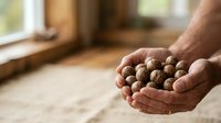 Man holding handful of walnuts in shell, close-up of hands with nuts for healthy snacking, cooking ingredient, and nutrition content.