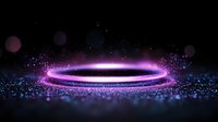 Glowing neon ring with purple and blue light effects on dark background with sparkles and particles, magical portal effect for fantasy designs.