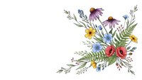 Watercolor wildflower bouquet with poppies, daisies and herbs on white background. Floral arrangement for wedding invitations and greeting cards.