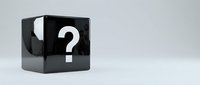 Black cube with white question mark symbol on clean background representing mystery, uncertainty, and problem-solving concepts for business presentations.