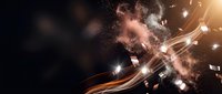 Abstract golden light trails with sparkling particles and glowing effects on dark background for motion graphics and digital art projects.