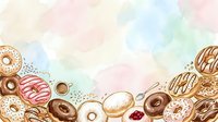 Assorted glazed donuts with sprinkles arranged on pastel watercolor background, isolated design element suitable for bakery menus, cafe signage, and food packaging projects.