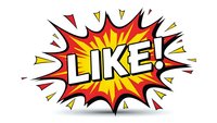 Comic book style explosion burst with LIKE text in bold letters on colorful starburst background isolated on white for social media designs and marketing materials.