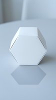 White hexagonal paper box mockup on light surface with soft shadows, minimalist packaging design template for branding and product presentation.
