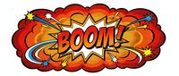Comic book explosion with BOOM text in red orange burst cloud isolated on transparent background for graphic design and print projects.
