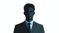 Silhouette of businessman in suit and tie on light background, half face in shadow creating dramatic contrast effect for business concept design.