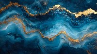 Abstract luxury marble background with gold glitter veins and deep blue ocean waves creating flowing artistic pattern for elegant wall decor.