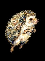 Decorative hedgehog with ornate patterned quills in gold, navy and rust tones, isolated on transparent background. Ready for t-shirts, stickers, clipart and print-on-demand designs.