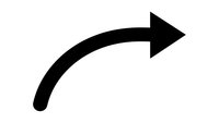 Black curved arrow pointing right on white background isolated for graphic design and presentation use.