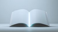 Open book with glowing light emerging from pages on light background, creating magical educational atmosphere for reading and learning concepts.