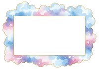 Watercolor cloud frame with pastel blue and pink tones on white background, isolated border for invitations, cards, and creative design projects.