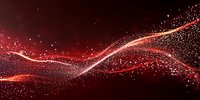Abstract red glowing wave with sparkle particles flowing on dark background, dynamic motion effect creates magical light trail pattern.