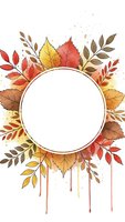Autumn leaves wreath with empty circle frame in watercolor style for seasonal greeting cards, invitations and fall decorations on white background.