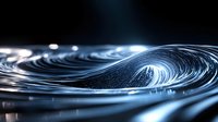 Mesmerizing blue liquid waves create dynamic spiral patterns against dark background, showcasing fluid motion and light reflection for abstract design concepts.