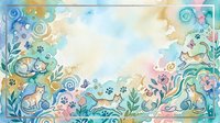 Watercolor cats and floral border frame with paw prints, butterflies, and pastel tones, forming a soft decorative background with copy space.