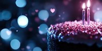 Birthday celebration cake with glowing candles and sparkling decorations against bokeh lights background for party and anniversary occasions.