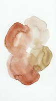 Abstract watercolor composition with organic flowing shapes in warm earth tones of terracotta, beige and olive green on textured paper background.