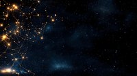 Glowing golden network connections forming abstract constellation patterns against dark space background with stars and nebula effects.