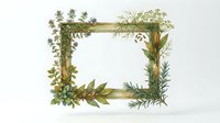 Botanical frame with mixed green foliage and golden borders on white background, suitable for wedding invitations, greeting cards, and decorative design projects.