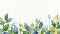 Watercolor botanical border with green and blue leaves on white background for spring design projects and natural decorations.