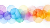 Colorful translucent circles create flowing abstract pattern in rainbow gradient from purple through blue, green, and orange, suitable for modern design backgrounds.