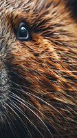 Extreme close-up macro shot of red fox eye and fur texture showing intricate details of wild animal coat patterns and striking blue eye in natural lighting.