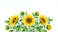 Watercolor sunflowers arrangement with green leaves isolated on white background, ready for cards, prints, and seasonal design projects.
