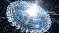 Futuristic glowing spiral portal with digital circuit patterns and light rays, representing technology, innovation, and digital transformation for sci-fi and tech concepts.