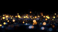 Glowing golden and blue bokeh lights scattered across dark background creating magical atmosphere, suitable for festive designs and holiday backgrounds.