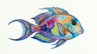 Colorful tropical fish with vibrant rainbow scales and flowing fins, isolated on white background, suitable for design projects, textiles, and decorative applications.