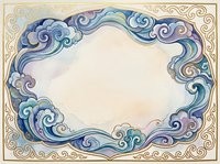 Ornate vintage frame with swirling blue and purple clouds, decorative border design for invitations, certificates, and elegant stationery projects.