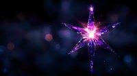 Glowing purple star with magical light rays and sparkles against dark background, creating mystical holiday atmosphere. Decorative element for festive designs.