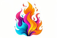 Vibrant multicolored flame design with flowing curves in orange, pink, purple, and turquoise creating dynamic movement on white background, isolated graphic element.