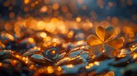 Delicate clover leaf backlit by golden sunset light with magical bokeh effect and water drops, creating dreamy autumn nature macro photography.
