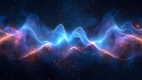 Abstract cosmic waves with glowing blue and pink energy flowing through dark space against starry background, creating dynamic ethereal light pattern.