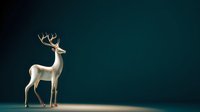 Elegant white deer figurine with antlers standing on reflective surface against deep teal background, creating dramatic minimalist composition.