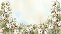 Watercolor cotton flowers and green leaves frame a soft pastel background, creating an elegant botanical border for cards, invitations, and decor.