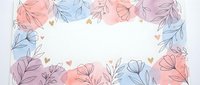 Watercolor floral frame with pastel leaves and golden hearts on white background. Romantic botanical border for wedding invitations, greeting cards and feminine designs.