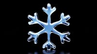 Shiny blue snowflake crystal with metallic reflective surface isolated on black background. Clean detailed winter holiday symbol for seasonal designs.