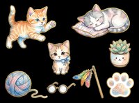 Cute cats and pet supplies isolated on transparent background, ready for t-shirt design, stickers, clipart, print-on-demand products and sublimation projects.