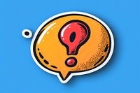 Speech bubble with red exclamation mark on orange background featuring retro comic style halftone texture and bold outline, isolated on blue surface.