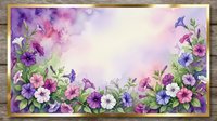 Watercolor pansy flowers frame with purple pink blooms on soft gradient background for spring greeting cards, wedding invitations and floral designs.