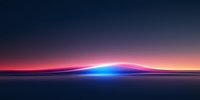 Futuristic glowing horizon line with neon blue and pink light waves against dark background, creating modern minimalist landscape for technology concepts.
