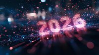 Glowing pink numbers 2023 with sparkles and bokeh lights on dark background, festive new year celebration atmosphere with light rays and particles.
