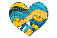 Abstract heart shape filled with modern wavy pattern in turquoise blue and yellow colors, perfect for greeting cards, valentines designs and decorative art projects.